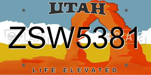 ZSW5381 Utah License Plate