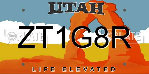 ZT1G8R Utah License Plate