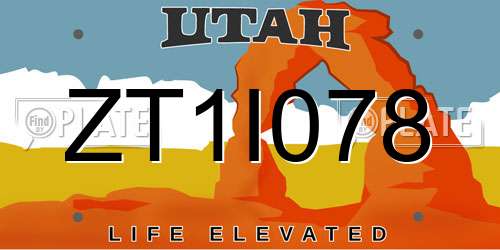 ZT1I078 Utah License Plate