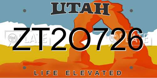 ZT2O726 Utah License Plate
