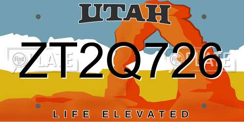 ZT2Q726 Utah License Plate