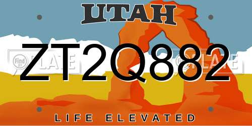 ZT2Q882 Utah License Plate