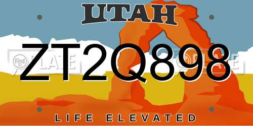 ZT2Q898 Utah License Plate