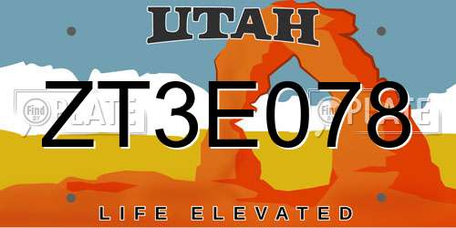ZT3E078 Utah License Plate