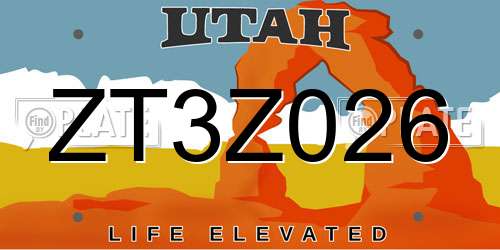 ZT3Z026 Utah License Plate