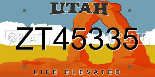 ZT45335 Utah License Plate