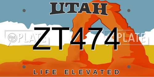ZT474 Utah License Plate