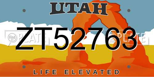 ZT52763 Utah License Plate