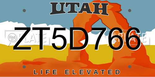 ZT5D766 Utah License Plate