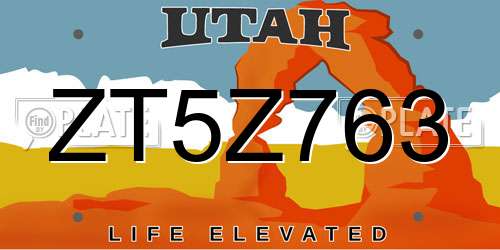 ZT5Z763 Utah License Plate