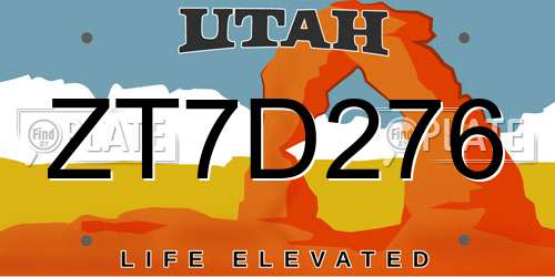 ZT7D276 Utah License Plate