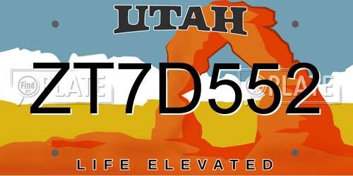 ZT7D552 Utah License Plate