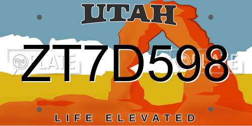 ZT7D598 Utah License Plate