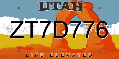 ZT7D776 Utah License Plate