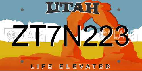 ZT7N223 Utah License Plate