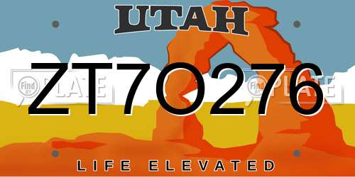 ZT7O276 Utah License Plate