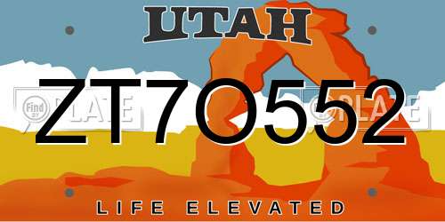 ZT7O552 Utah License Plate