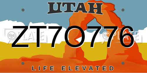 ZT7O776 Utah License Plate