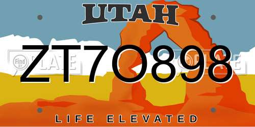 ZT7O898 Utah License Plate