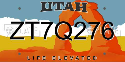ZT7Q276 Utah License Plate
