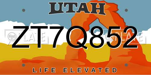 ZT7Q852 Utah License Plate