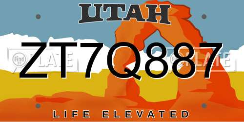 ZT7Q887 Utah License Plate