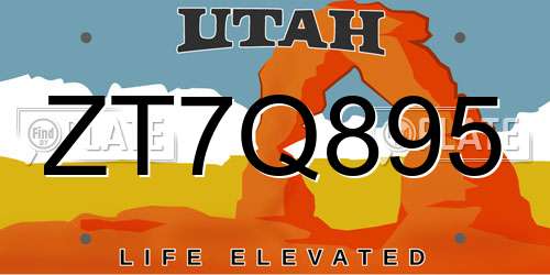 ZT7Q895 Utah License Plate