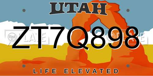 ZT7Q898 Utah License Plate