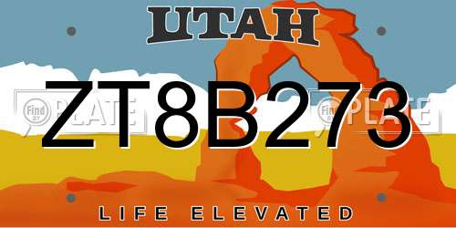 ZT8B273 Utah License Plate