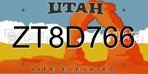 ZT8D766 Utah License Plate