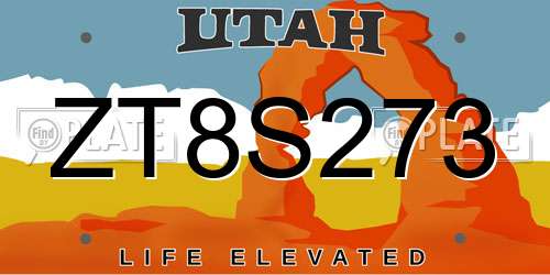 ZT8S273 Utah License Plate