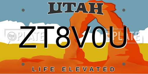 ZT8V0U Utah License Plate