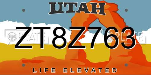 ZT8Z763 Utah License Plate