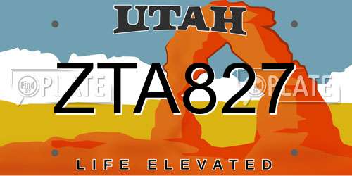 ZTA827 Utah License Plate