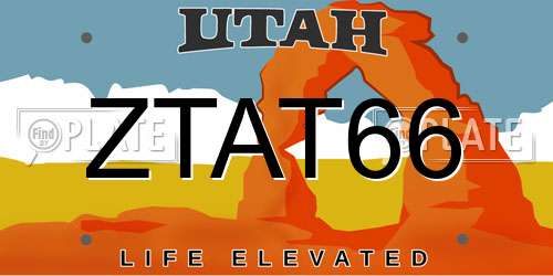 ZTAT66 Utah License Plate