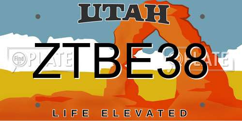 ZTBE38 Utah License Plate