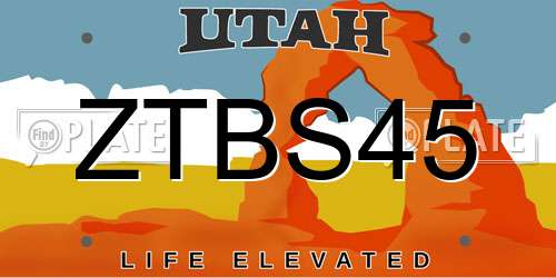 ZTBS45 Utah License Plate