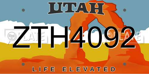 ZTH4092 Utah License Plate