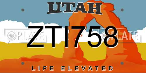 ZTI758 Utah License Plate