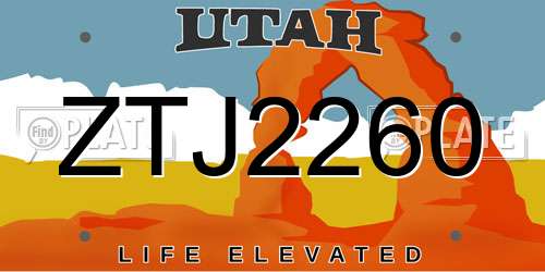 ZTJ2260 Utah License Plate