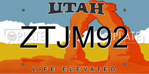 ZTJM92 Utah License Plate