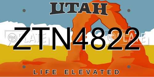 ZTN4822 Utah License Plate
