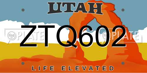 ZTQ602 Utah License Plate