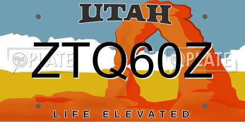 ZTQ60Z Utah License Plate