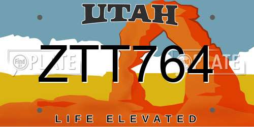 ZTT764 Utah License Plate