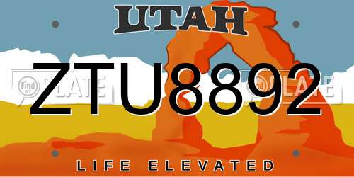 ZTU8892 Utah License Plate