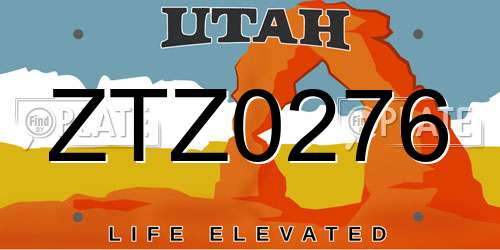 ZTZ0276 Utah License Plate