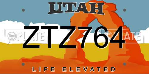 ZTZ764 Utah License Plate