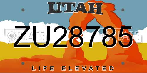 ZU28785 Utah License Plate