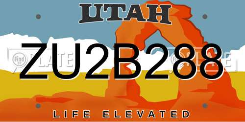 ZU2B288 Utah License Plate